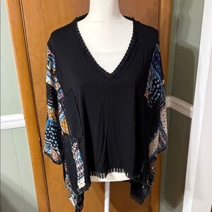 POL Black poncho Top with Multicolor Sleeves size S